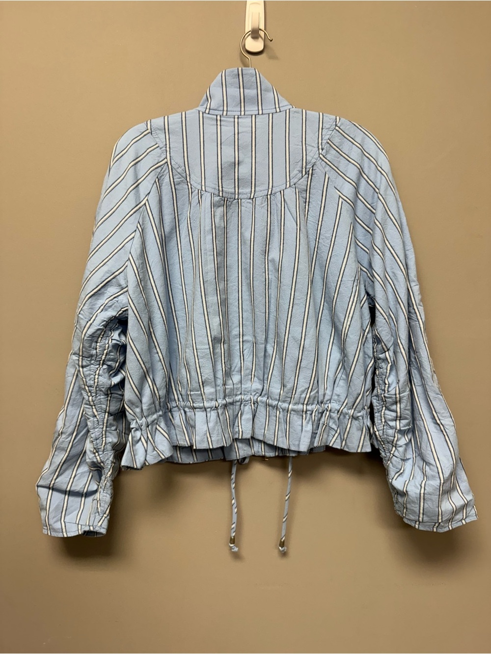 Free People Devon Striped Balloon Funnel-Neck Jacket Blue - Picture 5 of 8